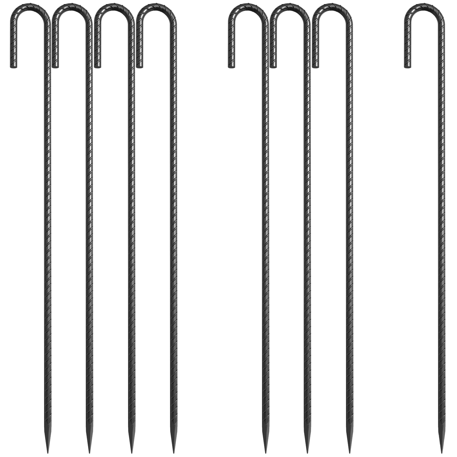 OK5STAR 24 Inch J Hook Rebar Stakes 3/8" Thick, 16 Pack Extra Heavy Duty Black E-Coated Steel Ground Anchors for Greenhouse, Carport, Commercial Bounce House, High Wind Areas & Soft Soil