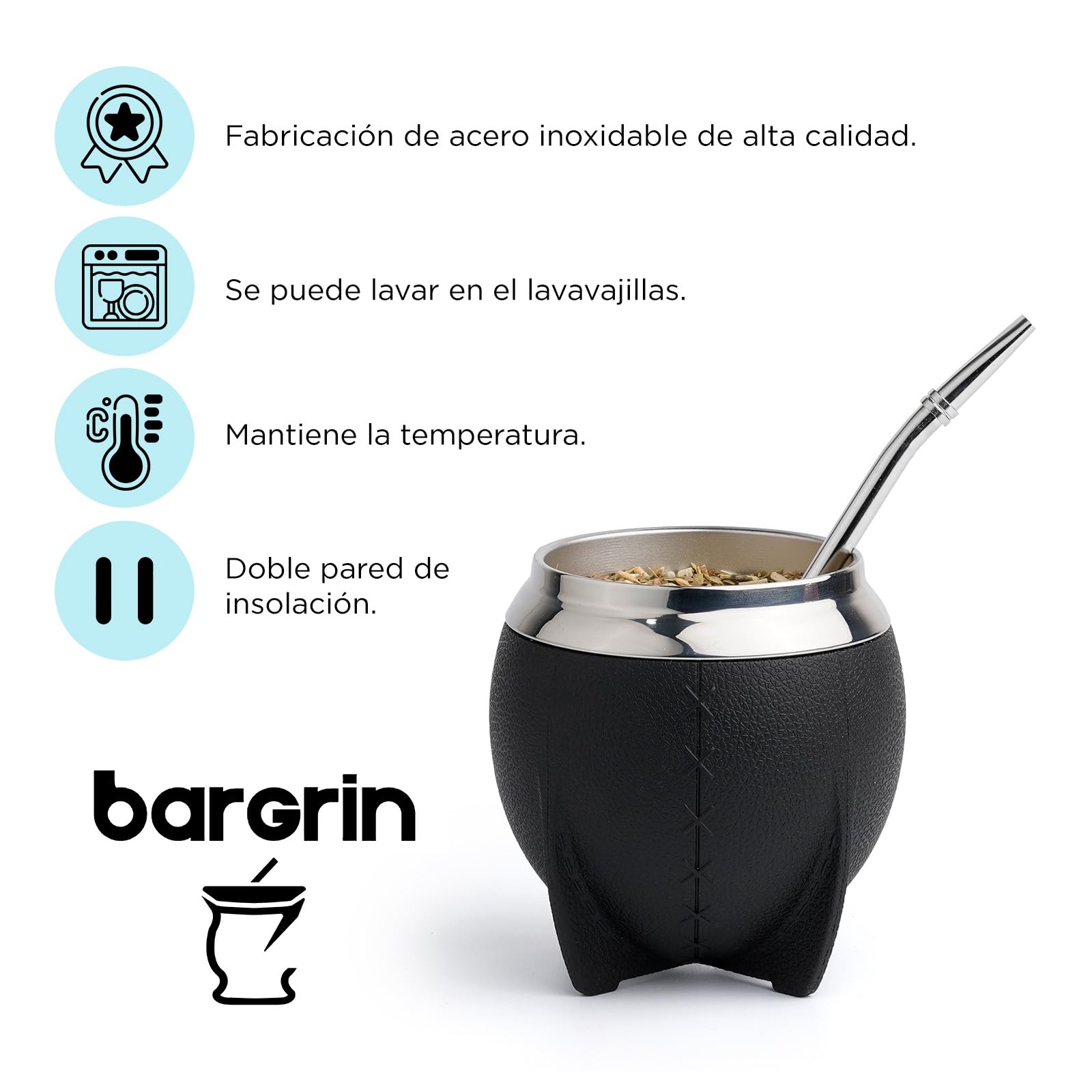 Mate Vaso Plástico Elegante y Duradero - Forma Torpe y Fácil de Limpiar - Vaso con Dos Bombillas y Cepillo para Limpiar 280ml