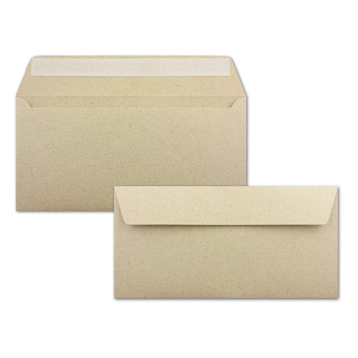 250 DIN Lang Briefumschläge Kraftpapier Ökopapier Umweltpapier aus Graspapier - 11 x 22 cm - 120 g/m² - Haftklebung Umschläge ohne Fenster - Glüxx-Agent