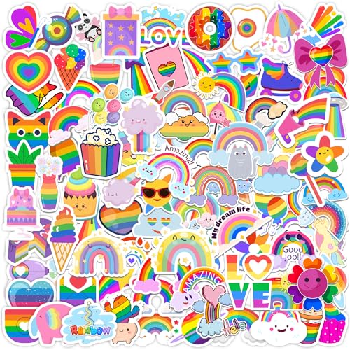 Stickers for Kids 100 PCS Stickers Pack Rainbow Sticker Cute Colorful Waterproof Vinyl Art Sticker.Stickers for Water Bottles Skateboards and Notebooks Sticker for Teens Girls Kids