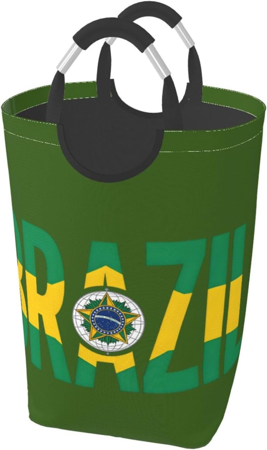 Foldable Square Laundry Storage Bag 50l - Waterproof Oxford Cloth, Pe Base, Aluminum Handles, All-Over Print Brazilian Pride