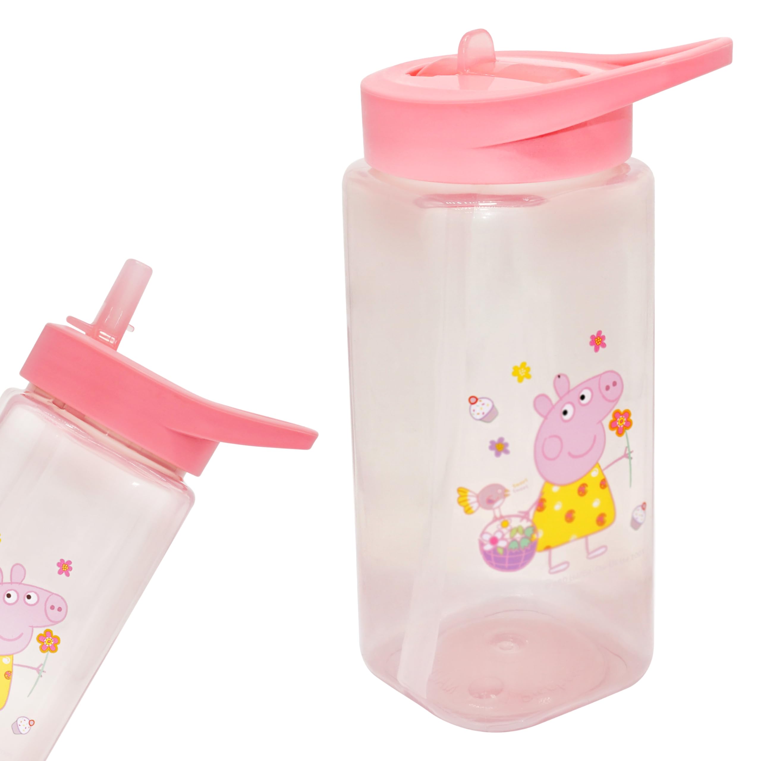 Peppa Pig Kids Water Bottle 420ml – BPA Free Non Spill Straw Bottle with Flip-Up Spout – Reusable Plastic Drinks Bottle for Toddlers & Children 6+ Months
