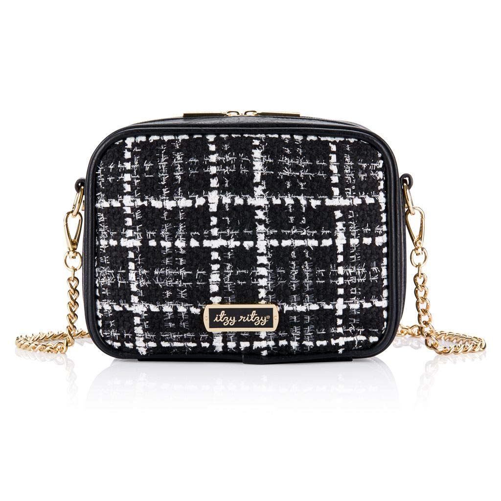 Itzy Ritzy Crossbody Diaper Bag, Features 6 Pockets & 2 Compartments, Includes Changing Pad, Black & White Tweed, The Kelly, 8.5x4x6.5 Inch (Pack of 1)