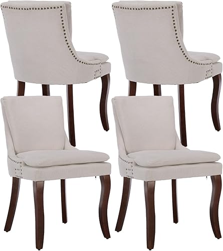Juego de 4 sillas de comedor modernas, tapizadas de doble capa acolchadas para comedor y cocina con respaldo medio, acento de tela de chenilla,