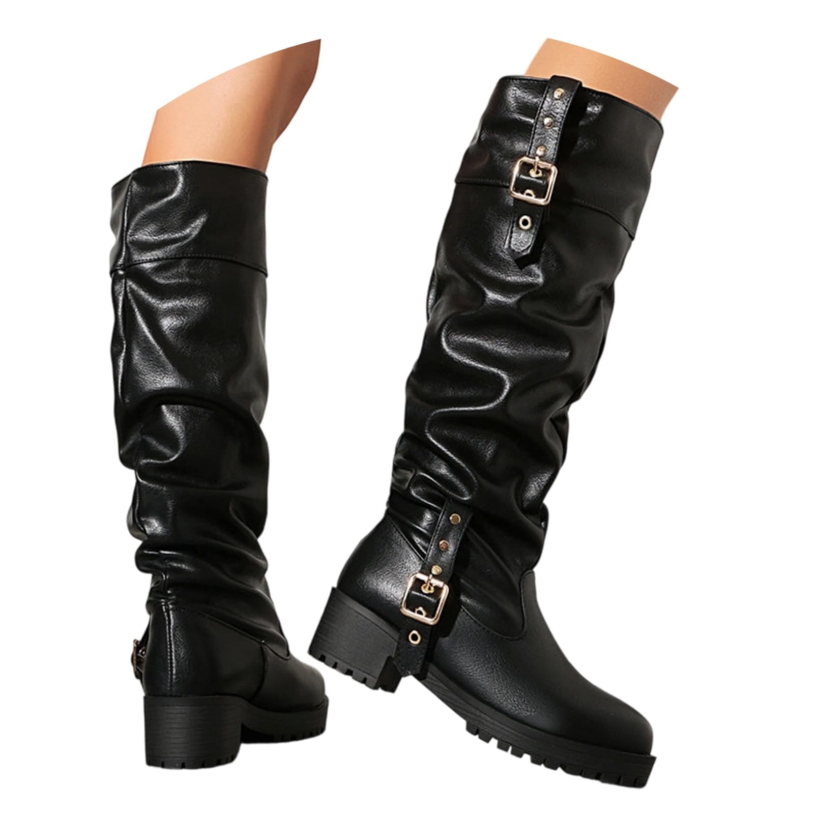 Générique Halloween Bottes Hautes pour Femme Style Britannique à Semelle Plate Repliable Chaussures Tendance pour Toutes parfaites pour Un décontracté ou Festif