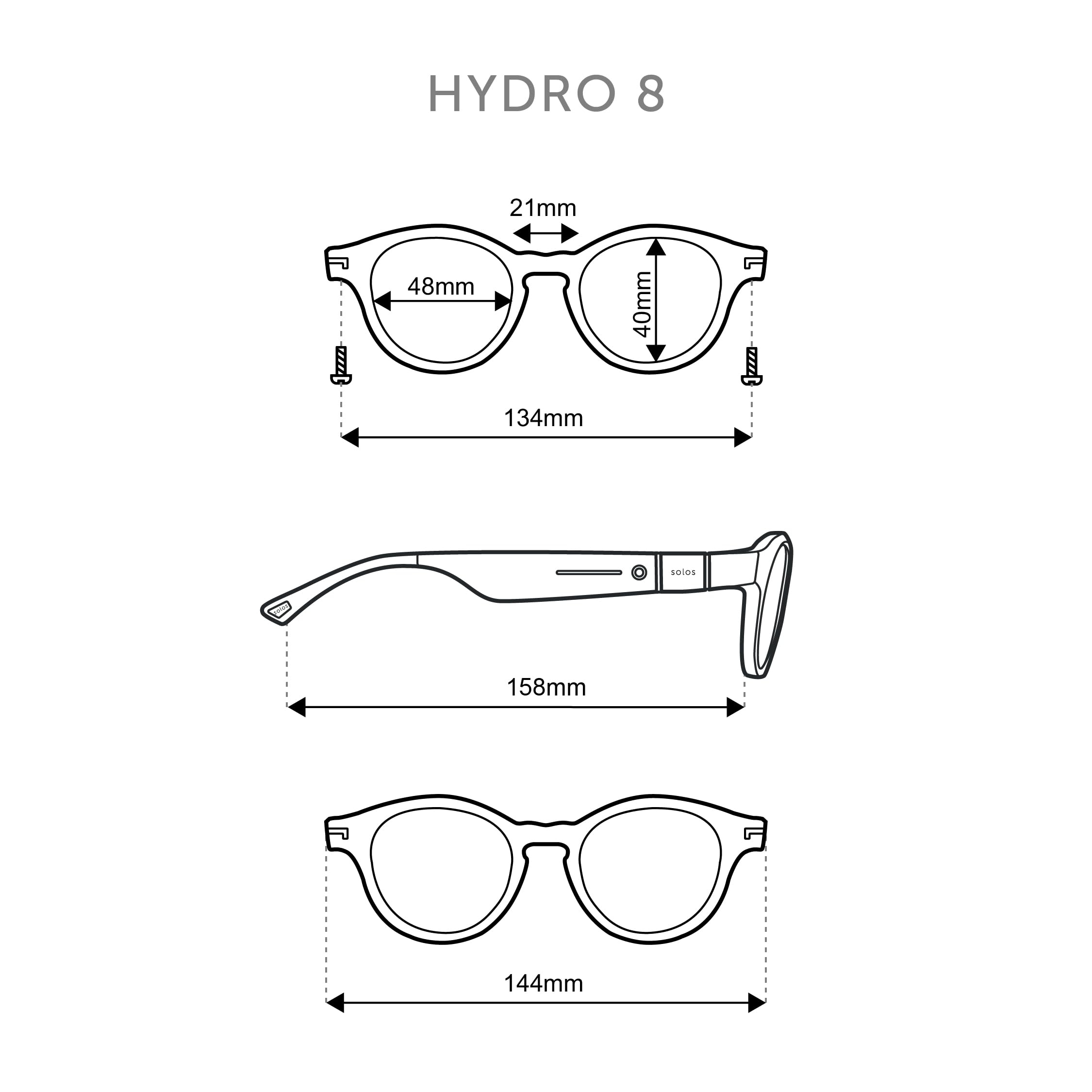 SOLOS A5 | Gafas alimentadas por IA | Hydro 8 | Gris transparente brillante | Lentes ChatGPT integradas para viajes y traducción en tiempo real | Altavoces estéreo | Compatible con iOS y Android