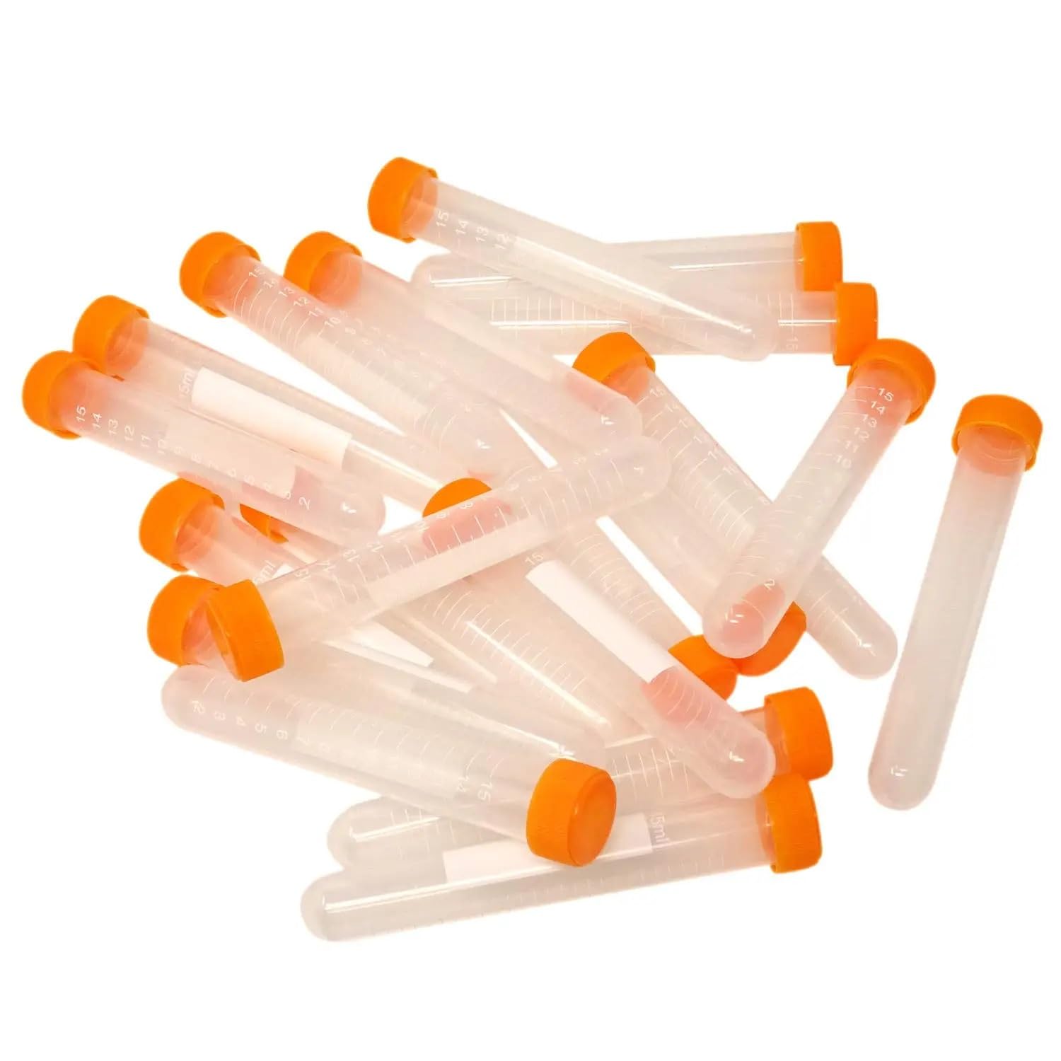 Provette coniche for centrifuga scientifiche da 15 ml, 100 pezzi, provette in plastica con tappi a vite, provette da 15 ml con coperchi, arancioni