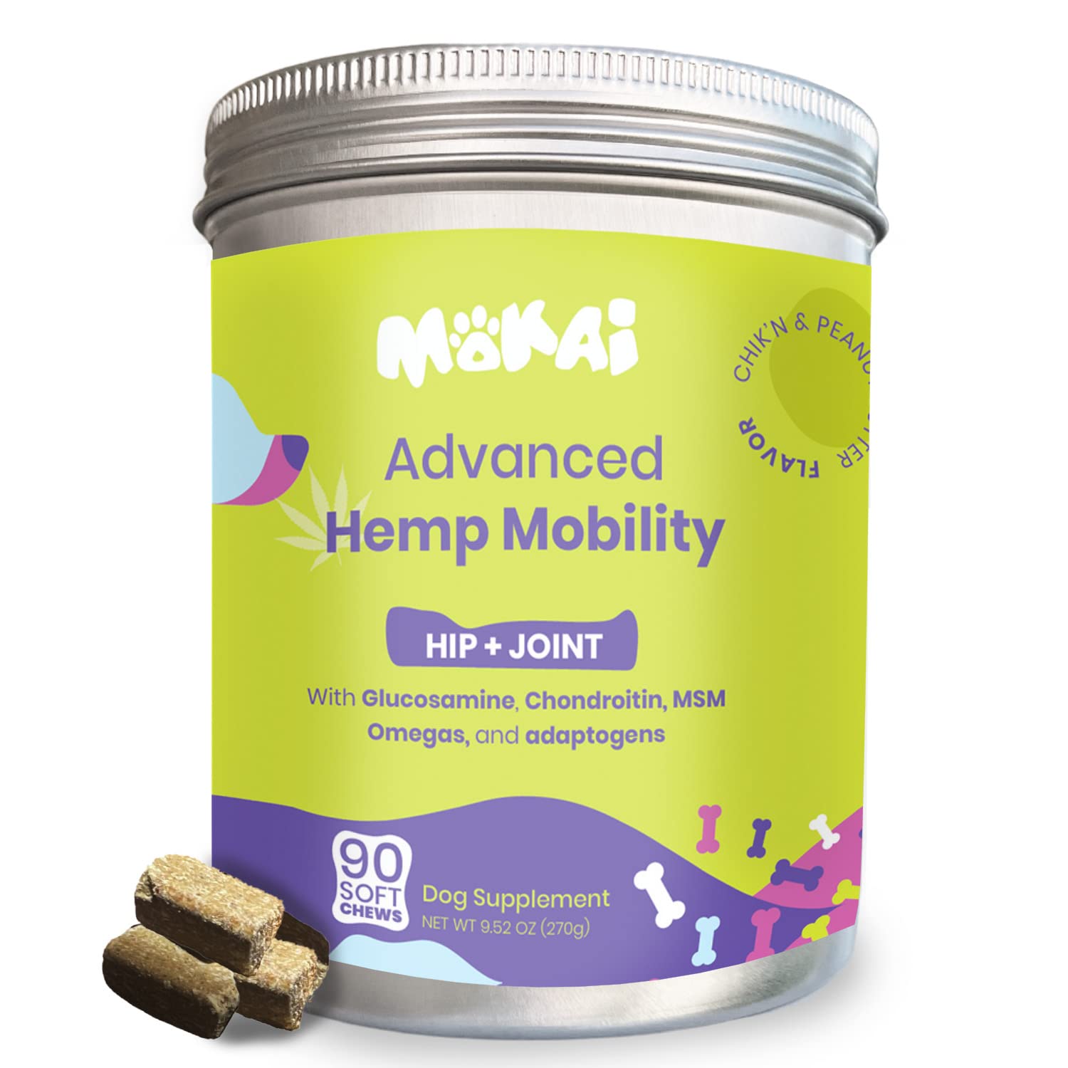Mokai Dog Joint Supplement with Glucosamine Chondroitin for Dogs | Dog Hip and Joint Supplement with Vegan Glucosamine Chondroitin MSM for Dog Arthritis Pain Relief for Dogs and Dog Pain Relief