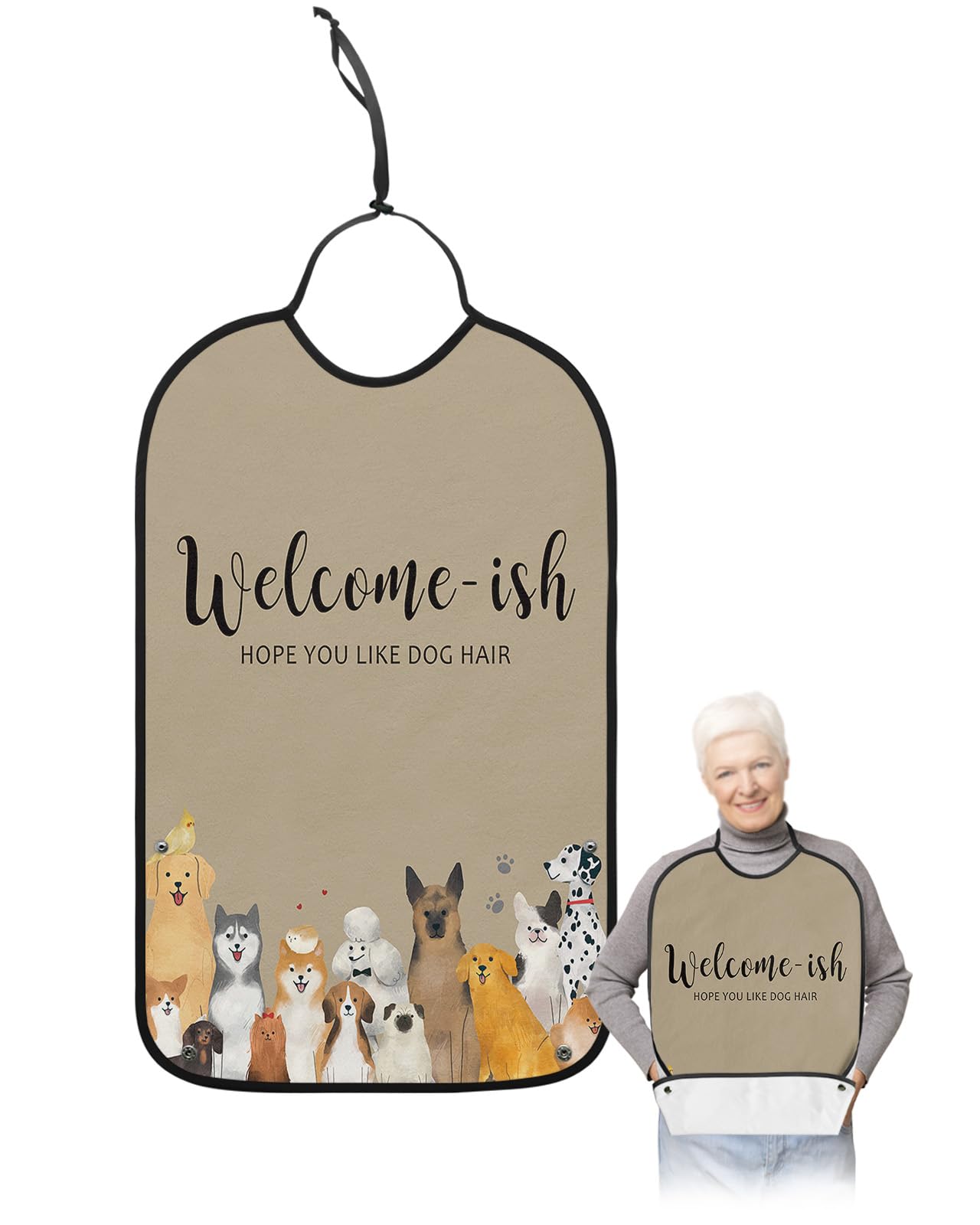 Dogs Watercolor Adult Bib for Eating with Crumb Catcher,Washable & Waterproof Terry Cloth Adjustable Elderly Women Men Adult Bibs Funny Apron Reusable Clothing Protector Funny Animal Vintage Brown