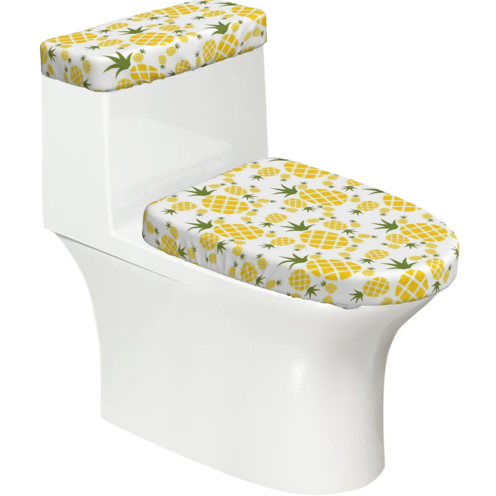Pineapple.. Print Stretch Toilet Covers Set, Polyester Covers Replacement For Fits Most Size Lids Bathroom Decor