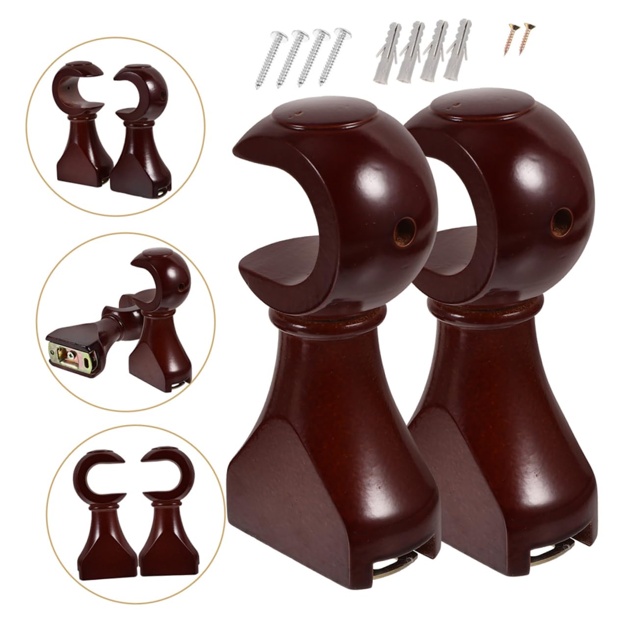 ULTECHNOVO Supporti per Asta per Tende in Legno, 4 Pezzi, Staffe da Finestra, Base Singola e Doppia, Supporto Stabile per Binari e Finestre