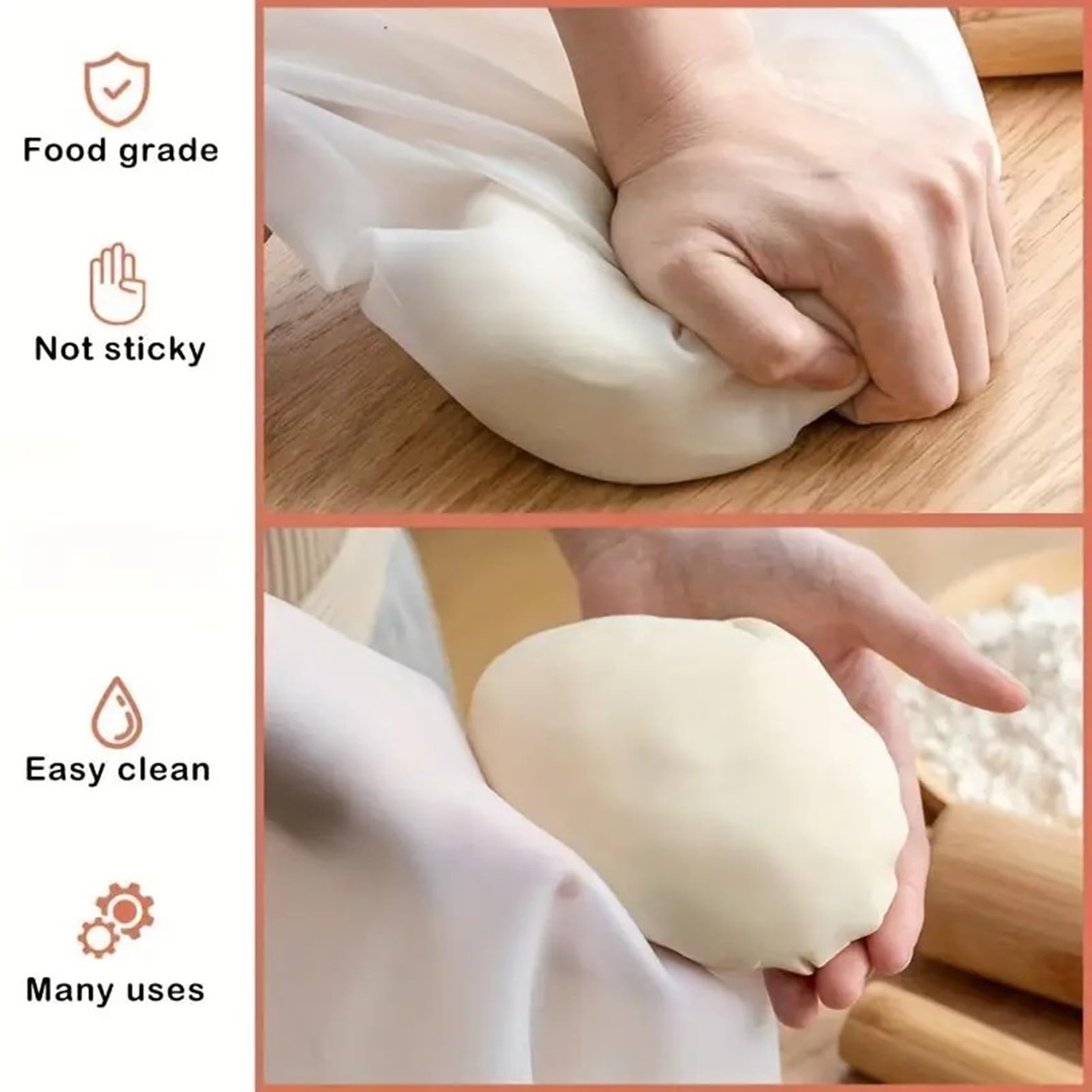 PISIWER Silicone Kneading Bag, Reusable Food-Grade Silicone Bag, for Bread, Pastry, Pizza & Tortilla, Flour-Mixing Bag Preservation Bag, Small Size (3 pounds)