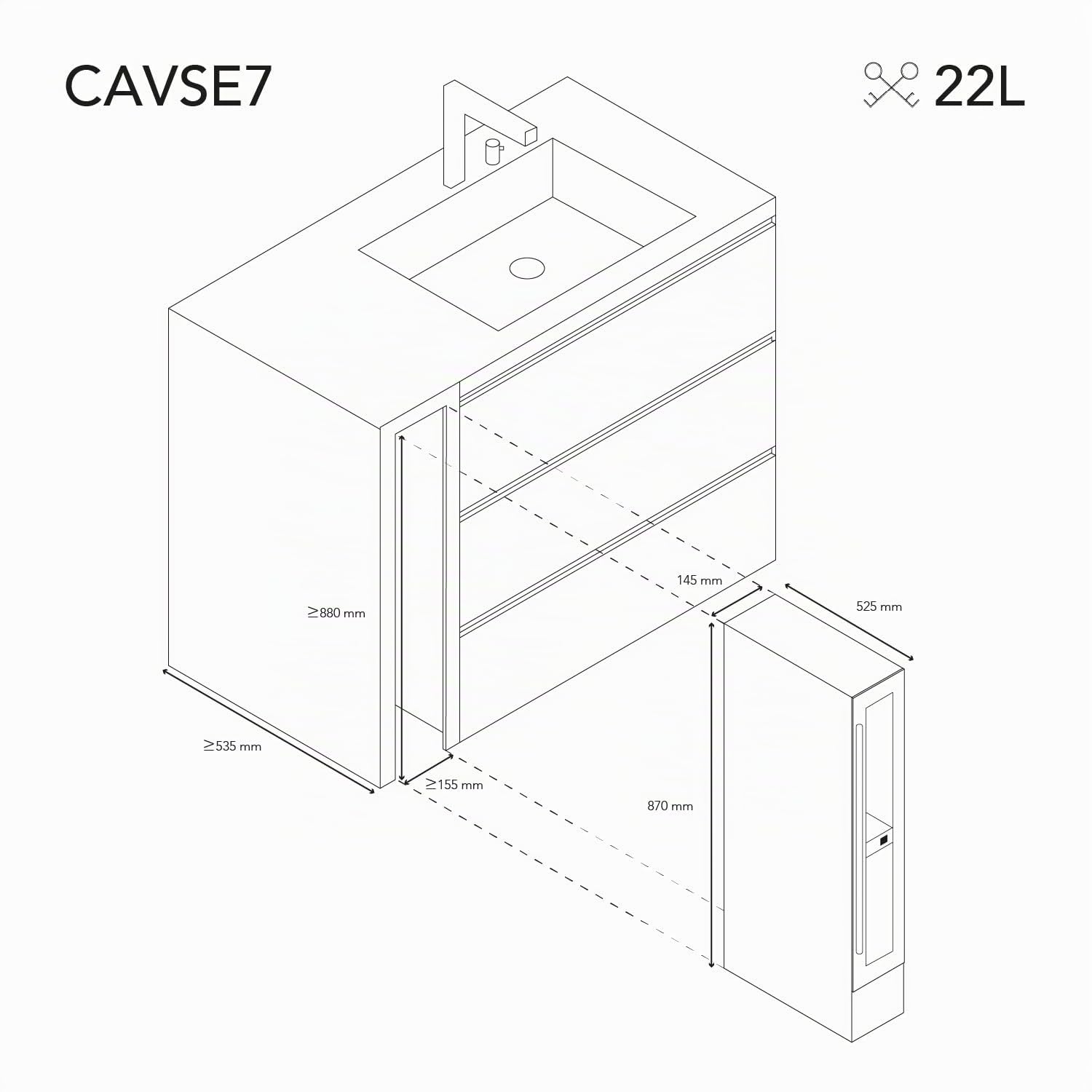 Les Petits Champs Cantina da incasso 7 bottiglie CAVSE7, Capacità 22L, Porte in acciaio inox, Regolazione della temperatura da 5°C a 22°C, Illuminazione LED, Anti-UV, 6 ripiani