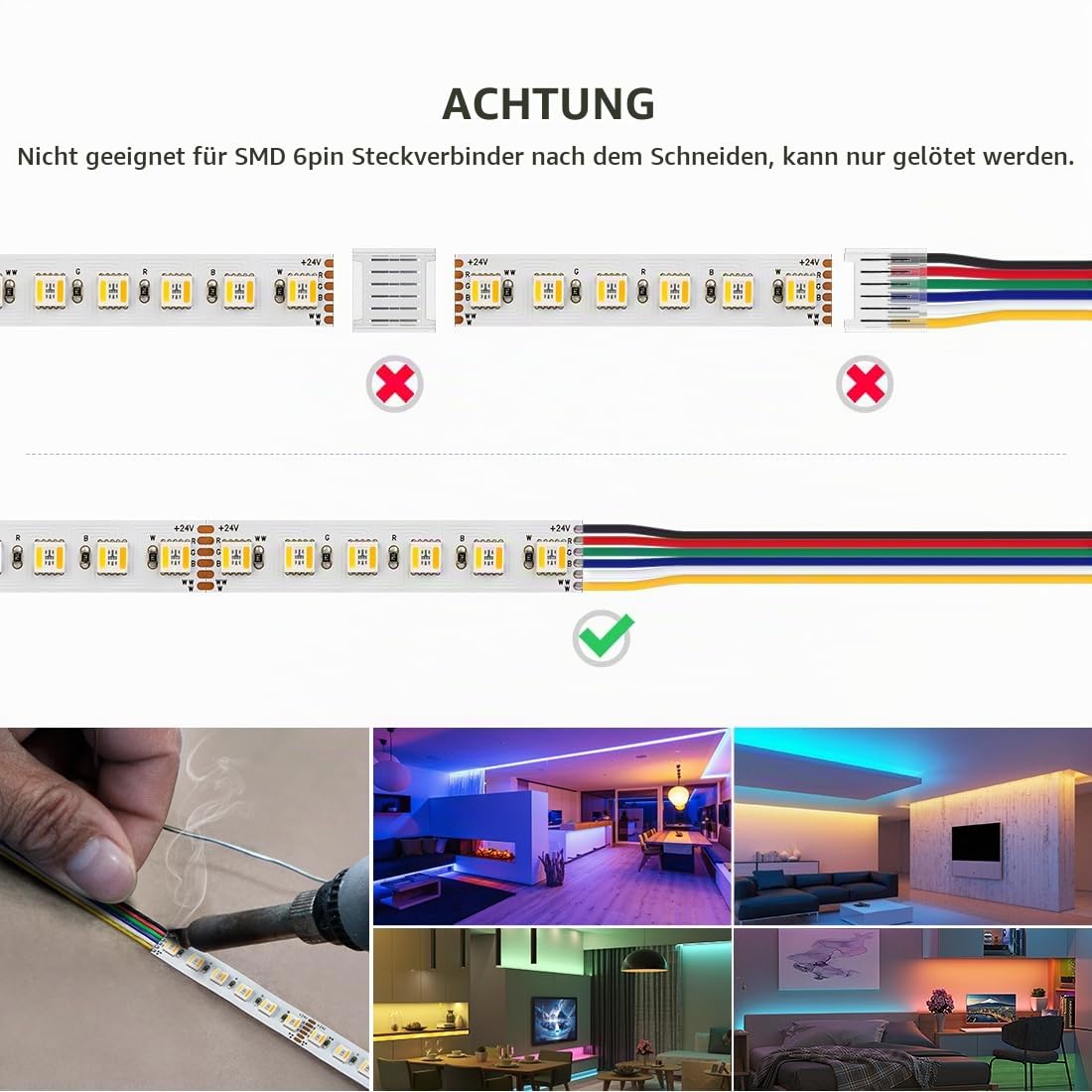 BTF-LIGHTING 5in1 RGBCCT 5050 5M 96LEDs/m 480LEDs RGB+Kaltweiß+Warmweiß LED Streifen DC24V Ip30 Nicht Wasserdicht Weiß PCB 5 Farbe in 1 LED für Zimmer Heimdekoration(Nur Streifen)