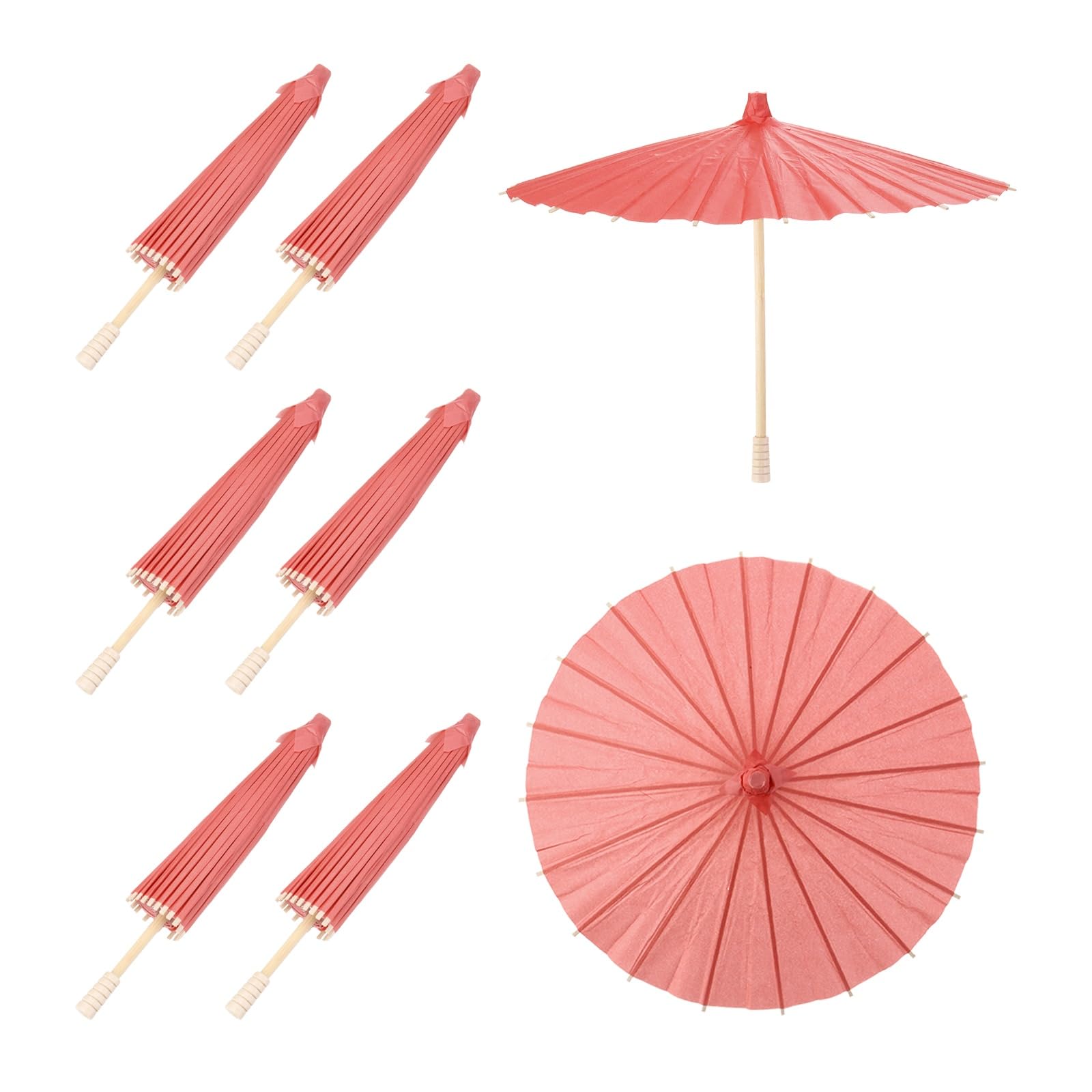 sourcing map 6 Pcs Paper Umbrellas,12" Paper Parasol Umbrella DIY Oiled Paper Painting Umbrellas for Photography Props Craft Party Wedding Decoration,Red
