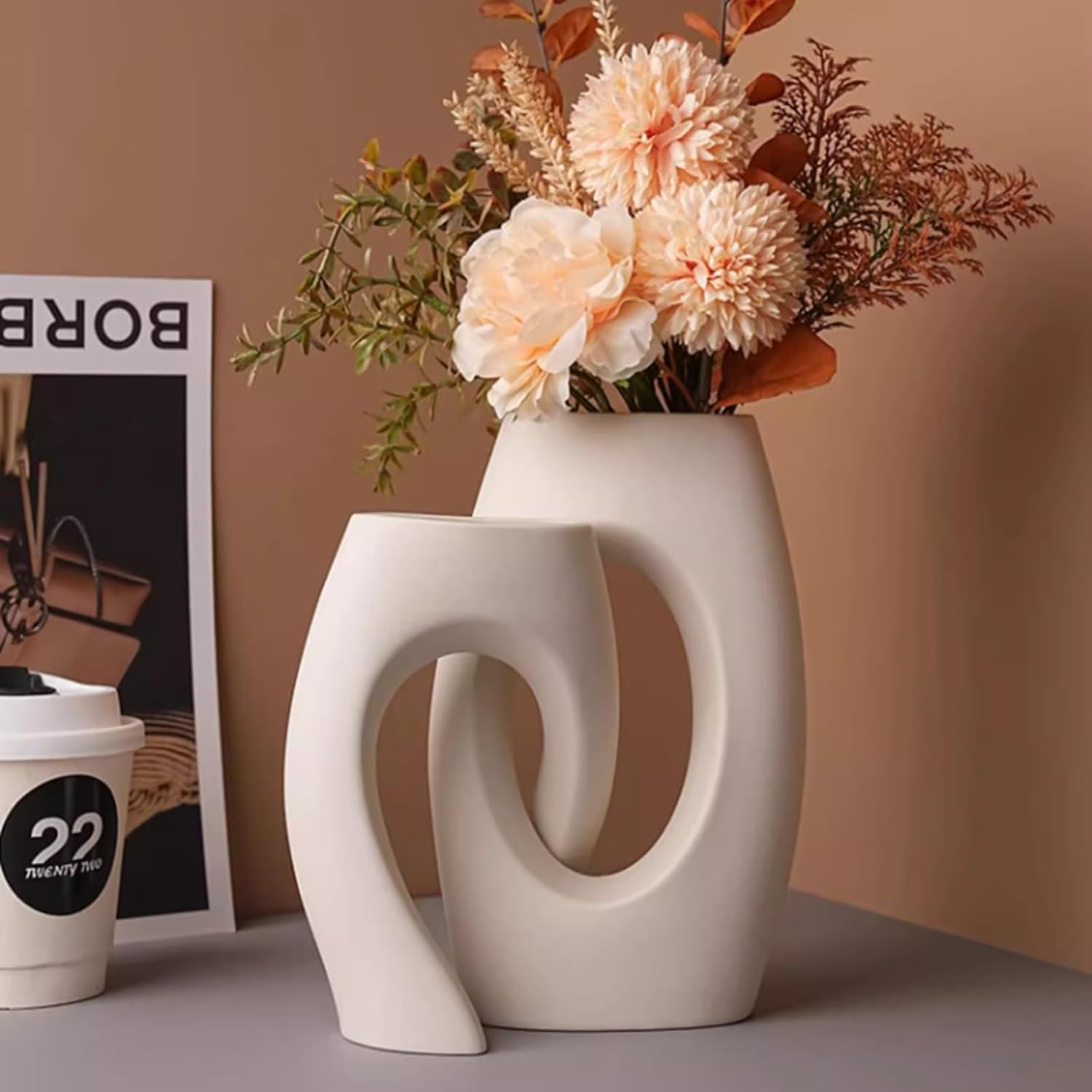 Vase Creative Ceramic Vase Light Luxury Decoration Living Room Dining Table Dry Flower Art Decoration Suitable for Dining and Living Room Home decoratio