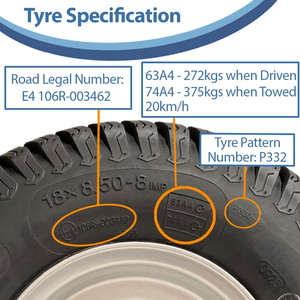 Parnells - Kit Rimorchio ATV - 2 Ruote 18x8.50-8 + 2 Mozzi 4xm12 100 mm PCD e Assali 35 mm x 35 mm - Wanda P332 a 4 Strati, 750 kg, Altezza 455 mm, Larghezza 210 mm - Contrassegno E, Legale Stradale
