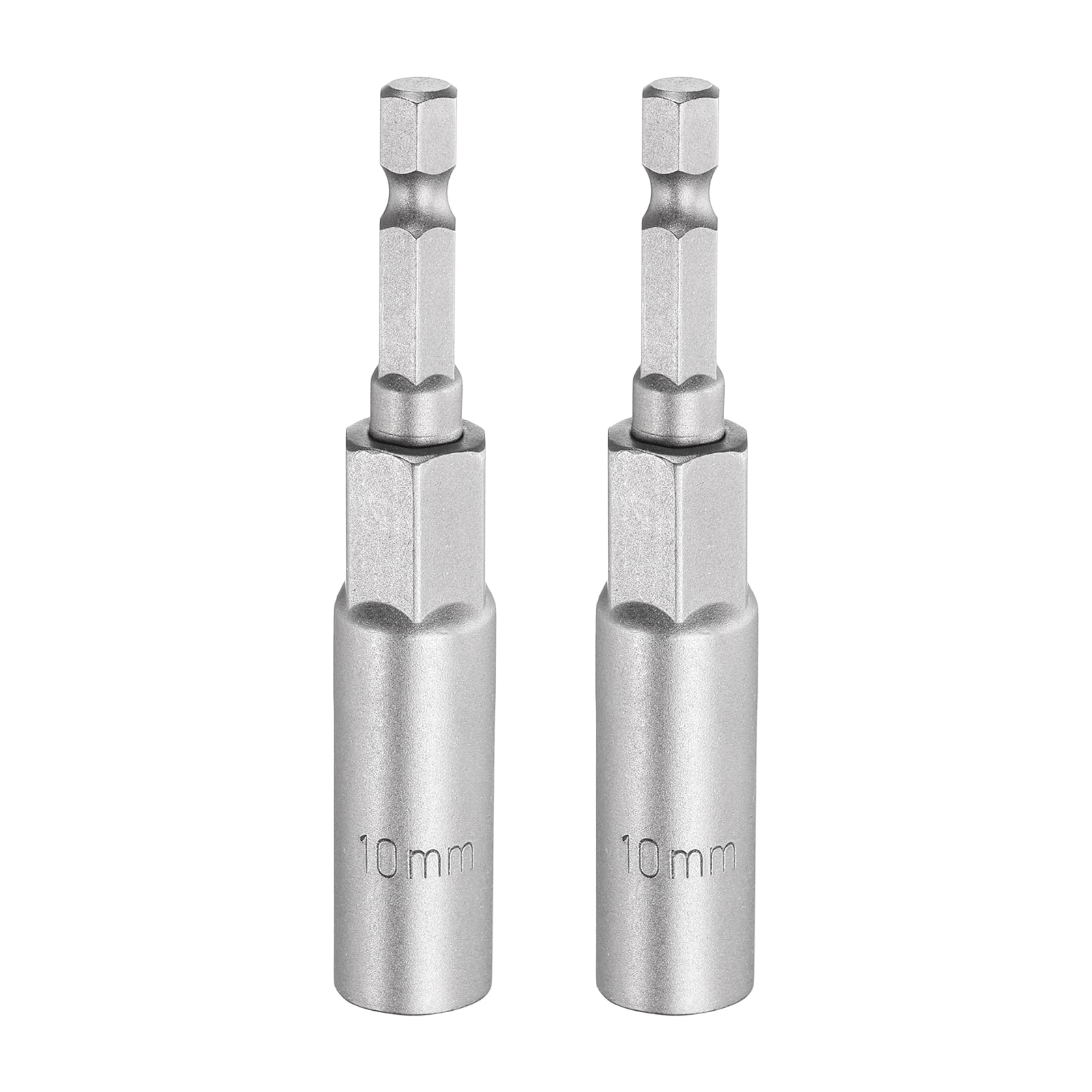 sourcing map 2pcs Nut Driver Drill Bit 10mm Metric Socket 1/4" Hex Shank 3.15" (80mm) Long 6-Point Sockets Quick Change CR-V Steel Bolt Setters for Power Drill Drivers