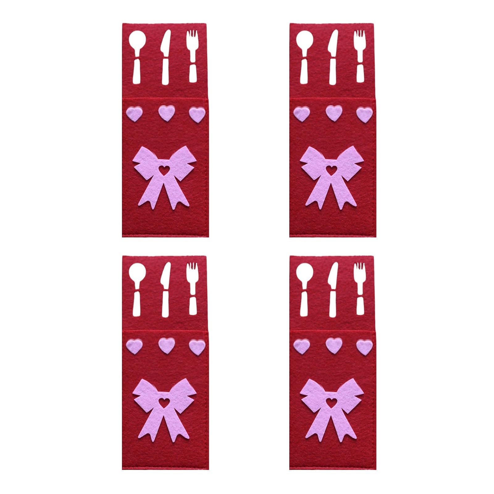 Kalttoy Bow Tie 4Pcs Valentine ' S Day Fabric Flatware Holders Rectangular Cutlery Storage Bags Holiday Party Silverware Organizers Fabric Utensils Bag