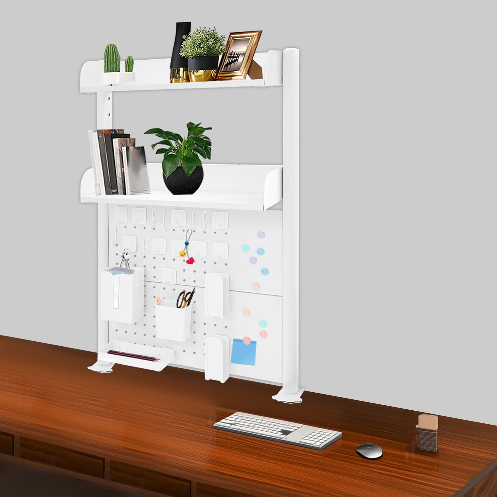 Klemmbare Schreibtisch Organizer Clip-on-Schreibtischregal, 2-Ebenen Büro Computer Schreibtisch Zubehör Organizer, 7.5kg Tragfähigkeit pro Ebene für Büro und Zuhause (Weiß, 60 * 95cm)
