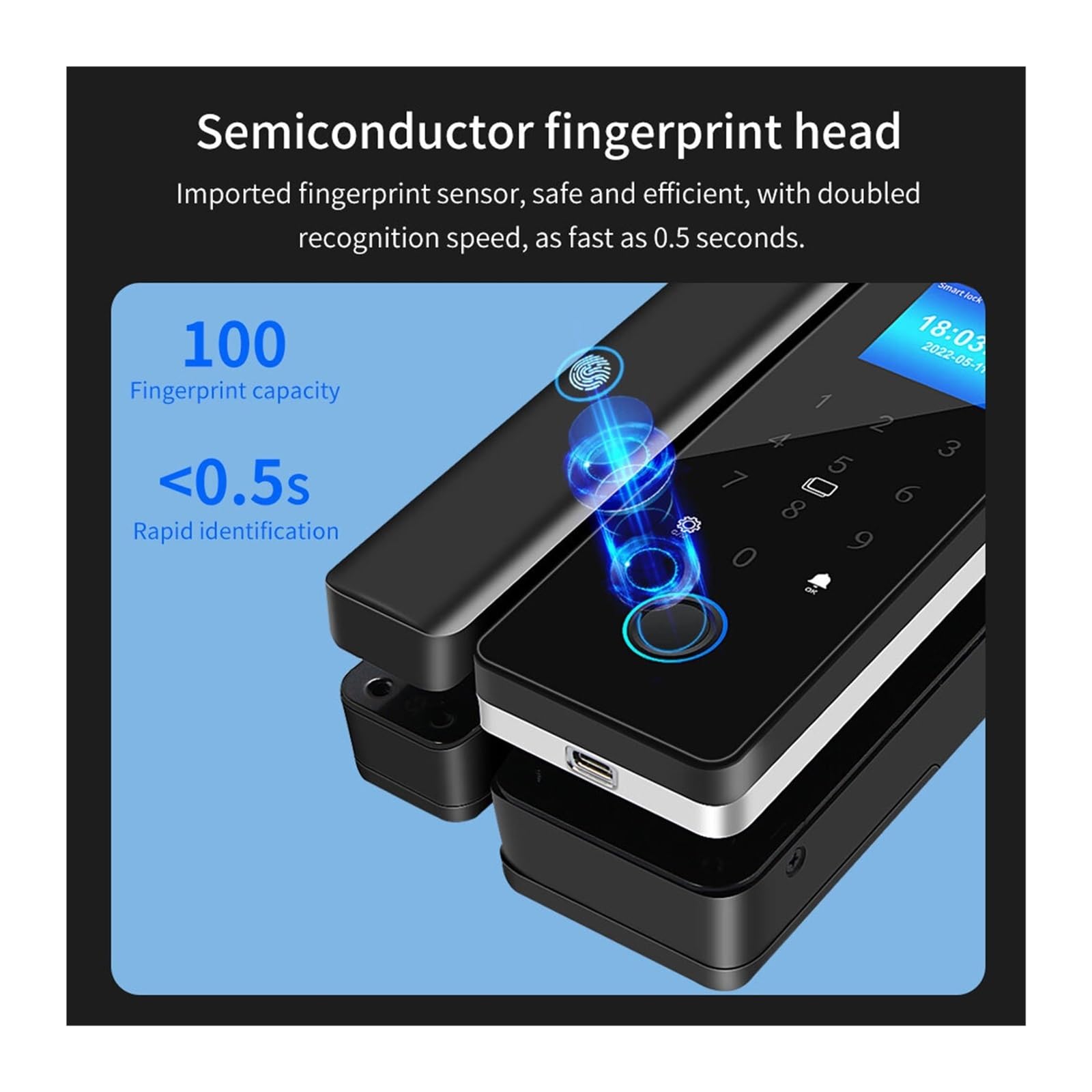 Cerradura inteligente con huella dactilar y Bluetooth for puerta corrediza de vidrio, tarjeta digital electrónica, desbloqueo remoto por aplicación, Resistente a la intemperie(A)