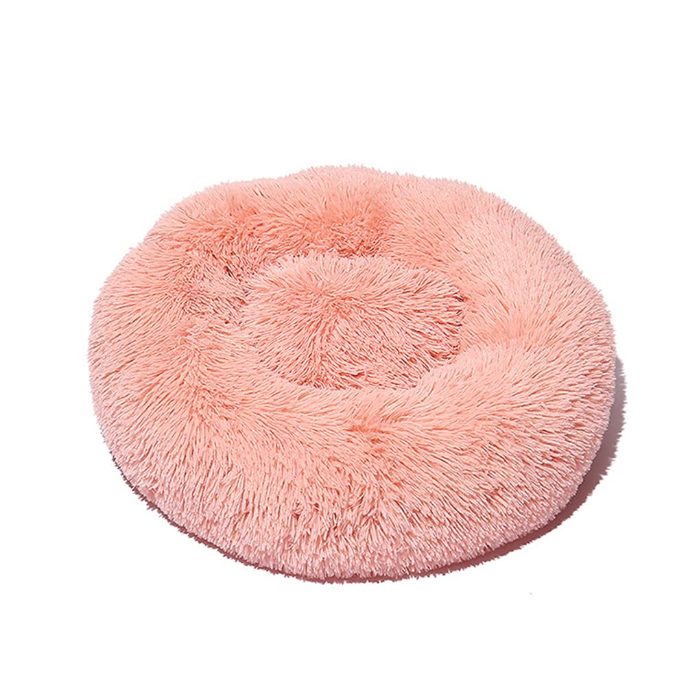 Lukery Dog Cat Donut Bed, Fluffy Plush Puppy Kitten Cuddler Round Bed, Warm and Soft Pet Cosy Anti Anxiety Beds for Small/Medium/Large Dogs (100CM,Pale coral)