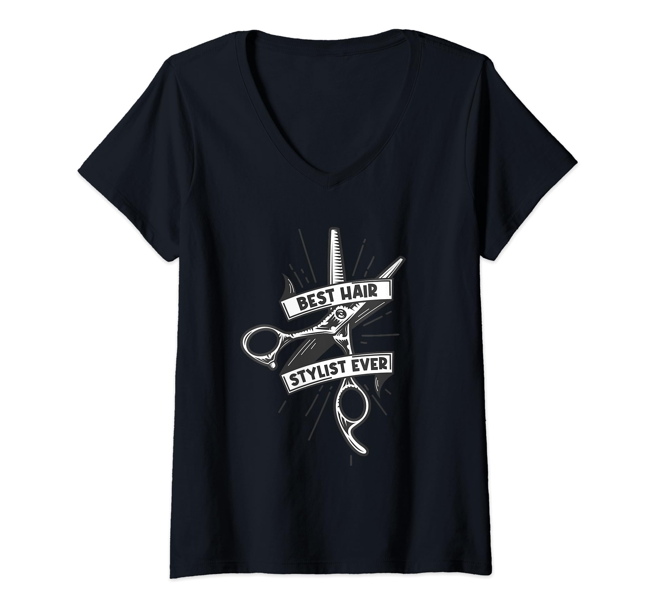 Womens Best Hair Stylist Ever Hair Stylist Scissors Esthetician V-Neck T-Shirt, Black