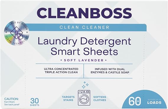 CleanBoss Laundry Detergent Smart Sheets - Lavender, 30 Sheets, 60 Loads
