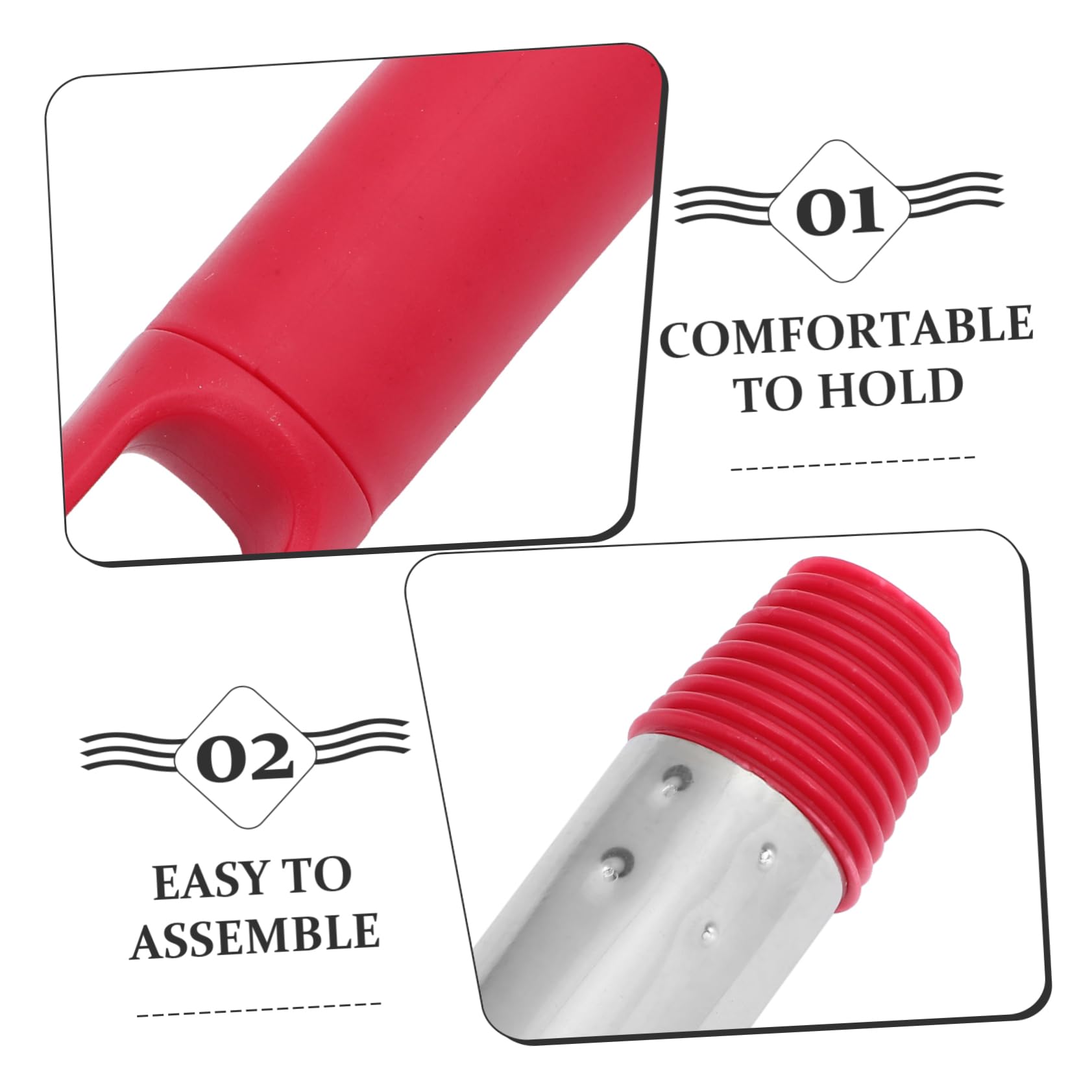 NULYLU Mop Replacement Handle Stainless Steel Mop Stick for Bathroom Cleaning 4-Section Pole Red