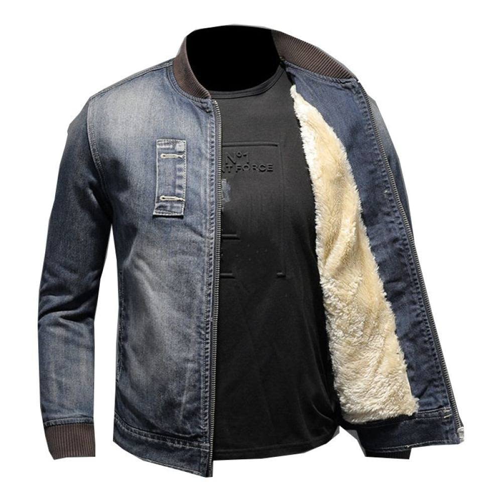 KEAIBAOBAO Men'S Thick Denim Jacket - Winter Warm Thick Denim Jacket Fashion Jean Baseball Uniform Coat Polar Fleece Lining Denim Coats Motorcycle Retro Trucker Cowboy Outerwear