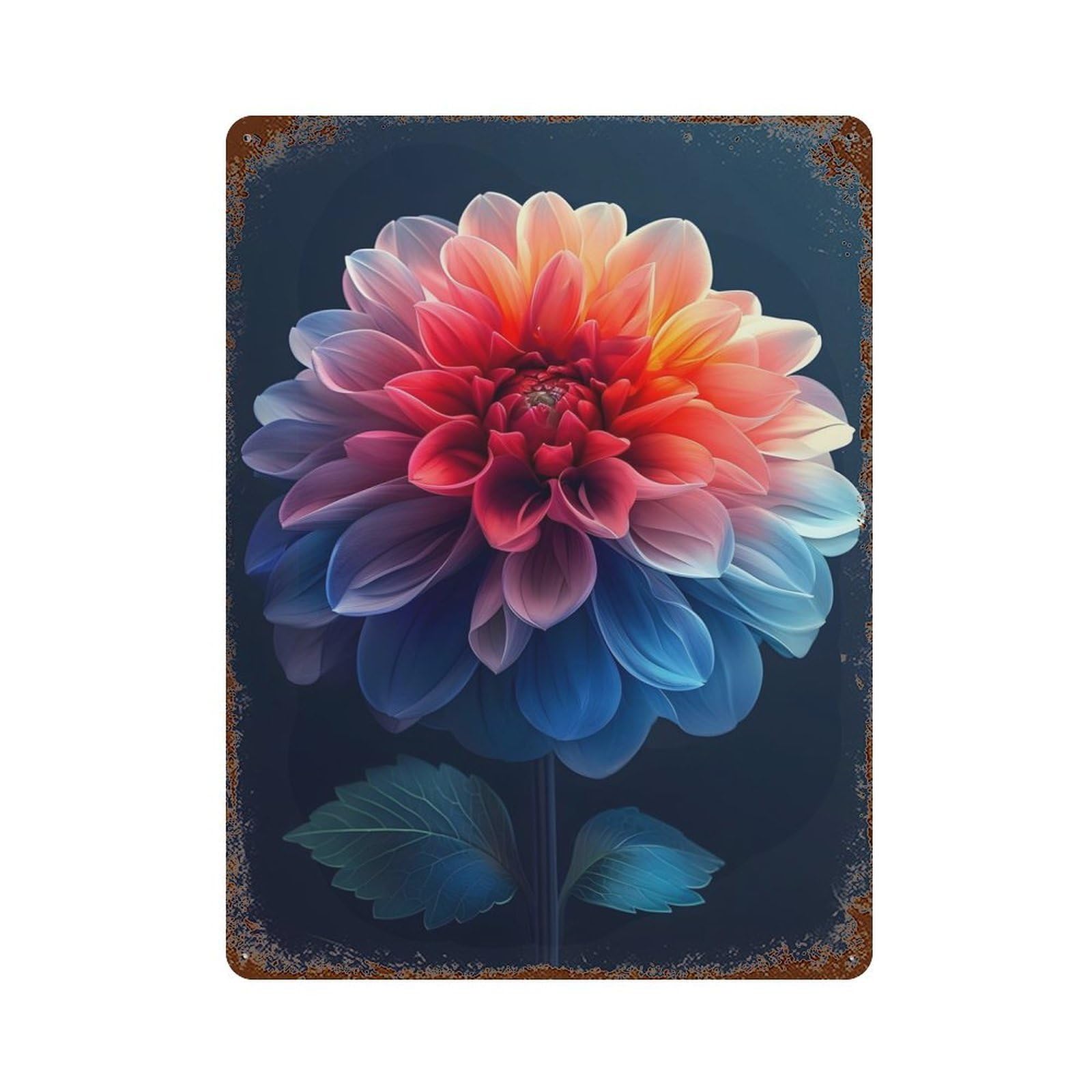 Retro Metal Sign with Multicolor Dahlia Design 15.7"x11.8", for Living Room, Hallway And Home Decor, Farmhouse Wall Decor