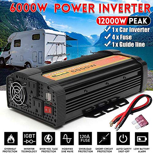 GRTBNH Power Inverter 3000W 4000W/5000W/6000W/8000W/10000W, Modified Sine Wave Converter DC 12V to AC 110V, Car Inverter with 2 USB Power for Caravan/Camping/Boat,8000w