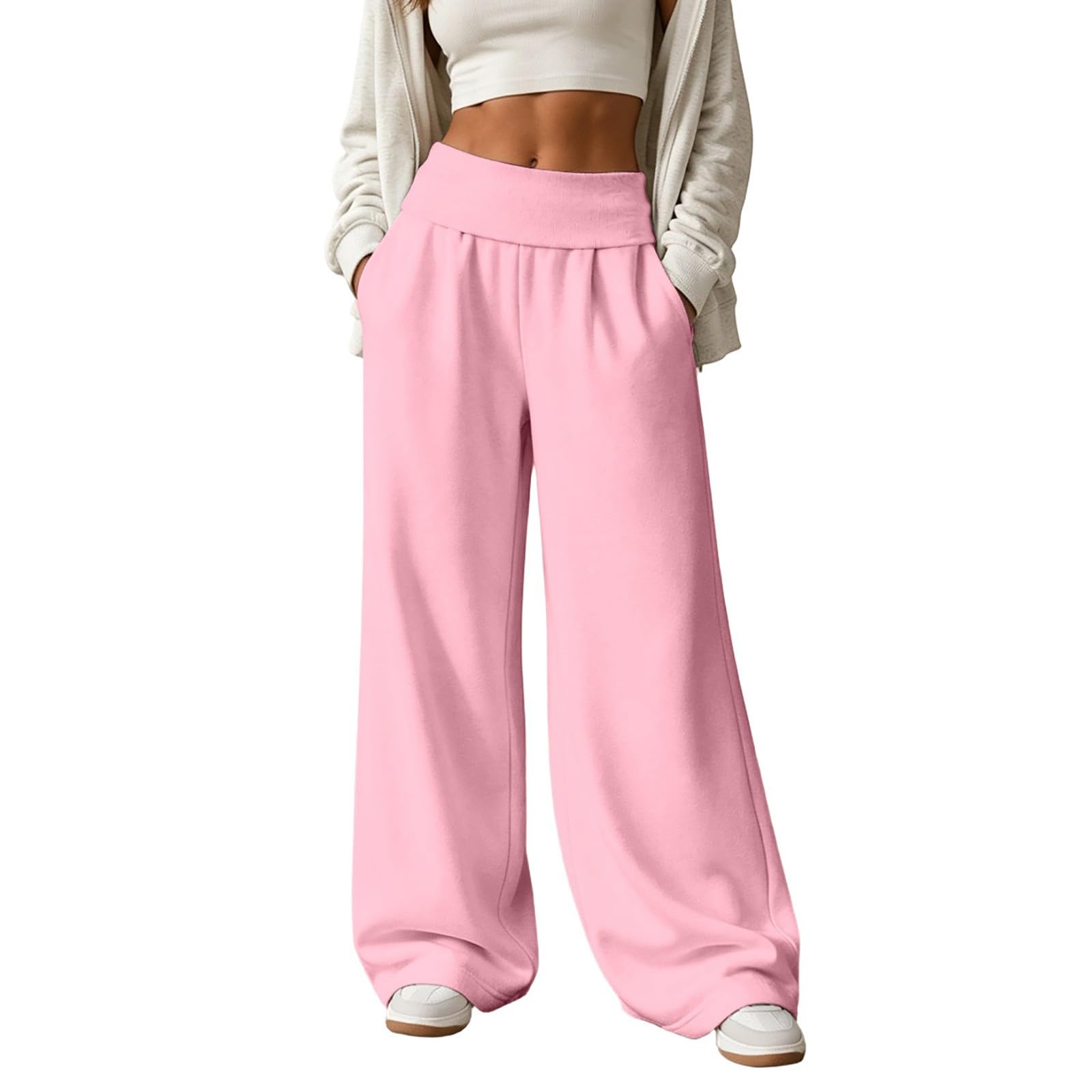 Womens Wide Leg Sweatpants Baggy Y2K Low Rise Flare Fold Track Sweat Pants