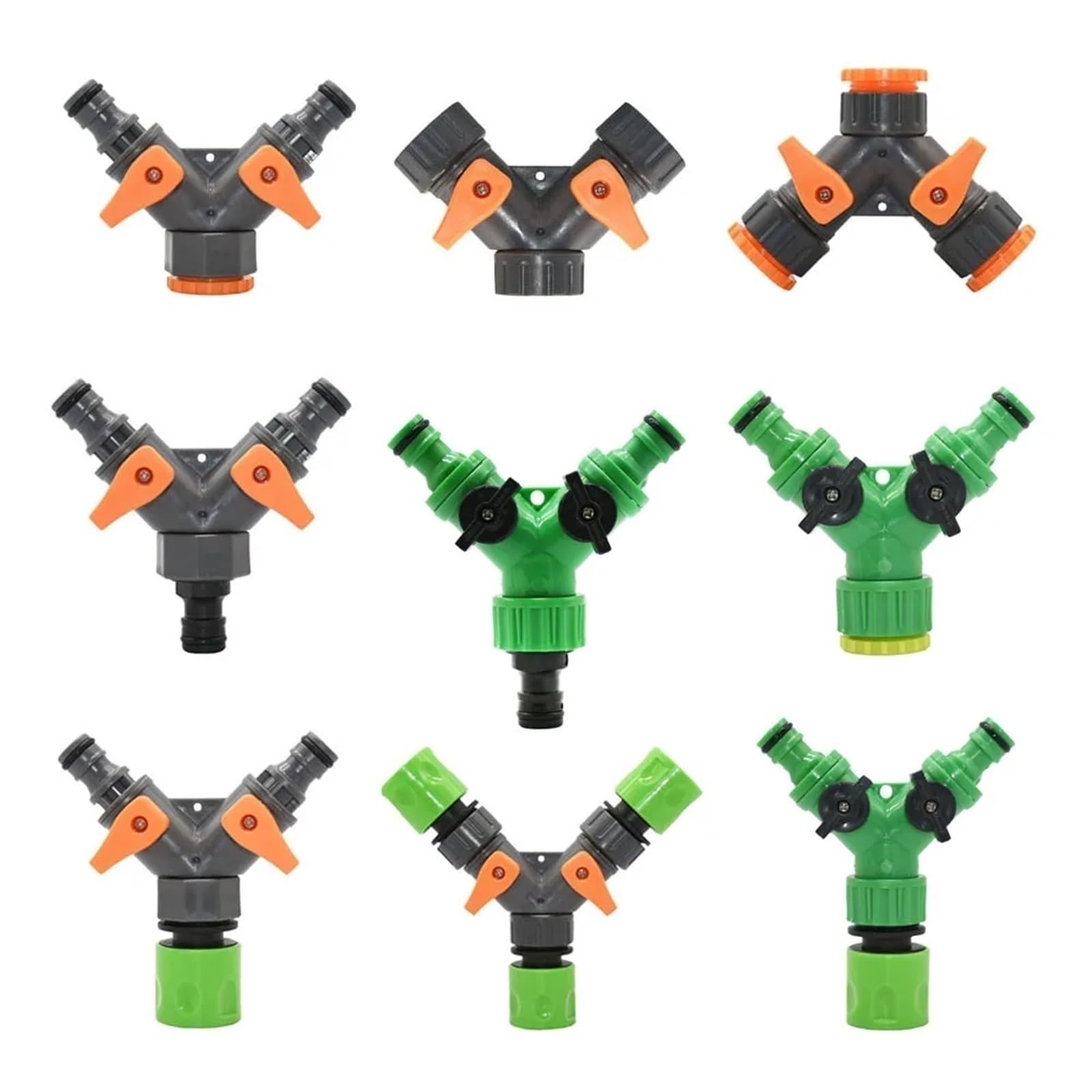 Raccordo per Rubinetto da Giardino, Sdoppiatore for Tubo da Giardino 2 Pezzi con Filettatura 1/2 e 3/4 Pollici in Verde Grigio