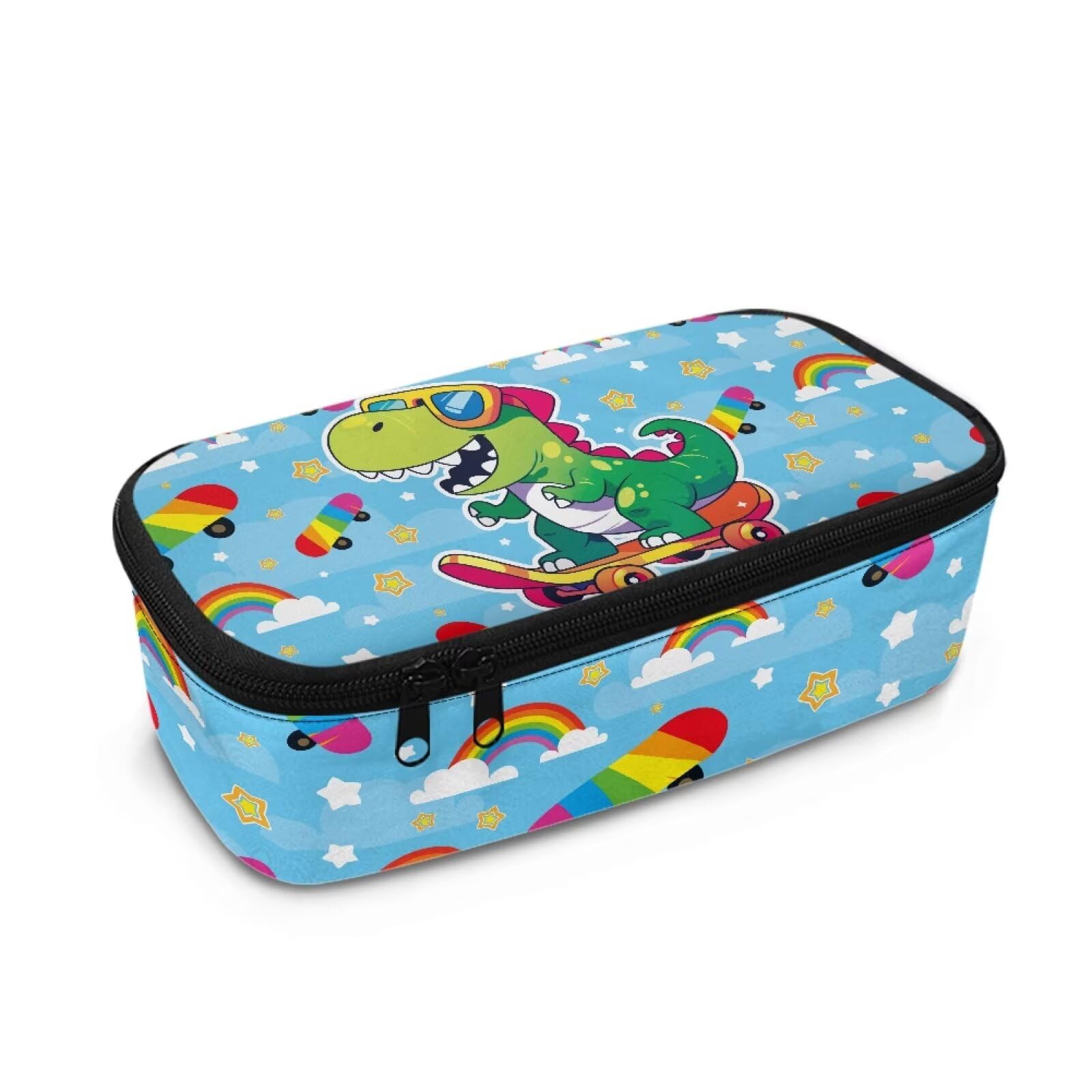 TOADDMOS Cartoon Dinosaur Skateboarding Pencil Case Pencil Box Storage Pen Bag for Student College Middle High School Supplies and Office