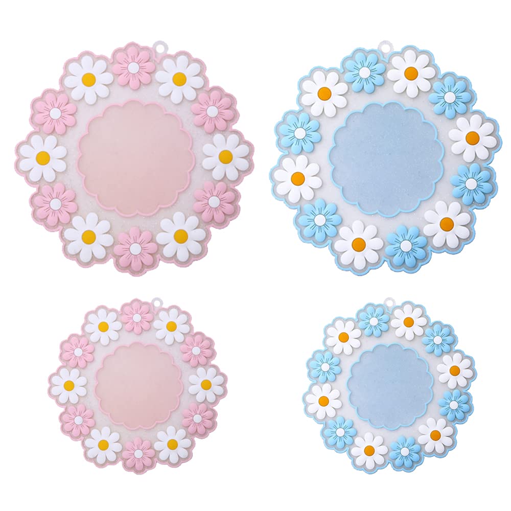 4Pcs Silicone Drink Coasters,Vintage Flower Coffee Mug Coasters for Office, Home, Anti-Slip Cup Coasters Pads Mats (Daisy)