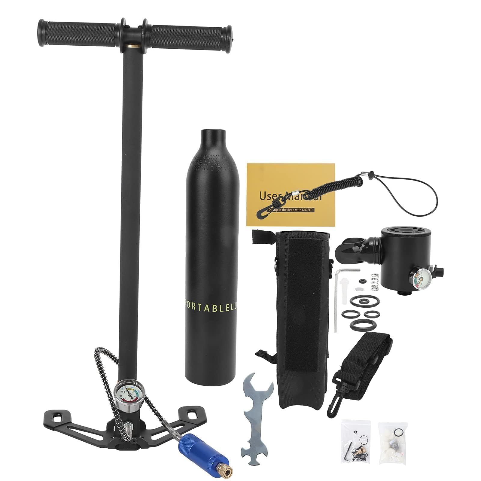 VBESTLIFE Tauch-Sauerstoffflasche, DIDEEP 0,5 L Sauerstoffflasche, Unterwasseratemgerät-Set für Tauchunterricht (Schwarze Sauerstoffflasche + Schwarze)