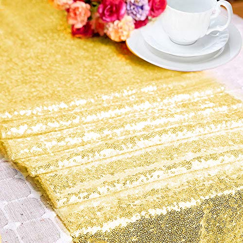 Fecedy 2Packs 12 X 108Inch Glitter Gold Sequin Table Runner For Birthday Wedding Engagement Bridal Shower Baby Shower Bachelorette Holiday Celebration Party Decorations #TOP4
