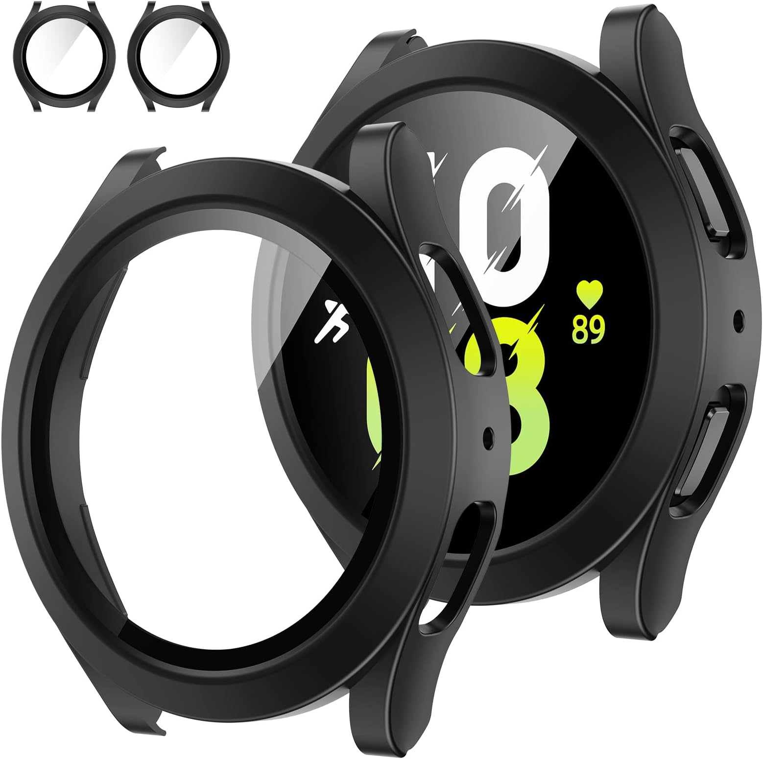Tensea [2Pack] for Samsung Galaxy Watch FE 2024/5 2022/4 2021 Screen Protector Case 40mm Accessories, Protective Face Cover for 40 mm, Hard Bumper Built-in Tempered Glass Film for Women Men