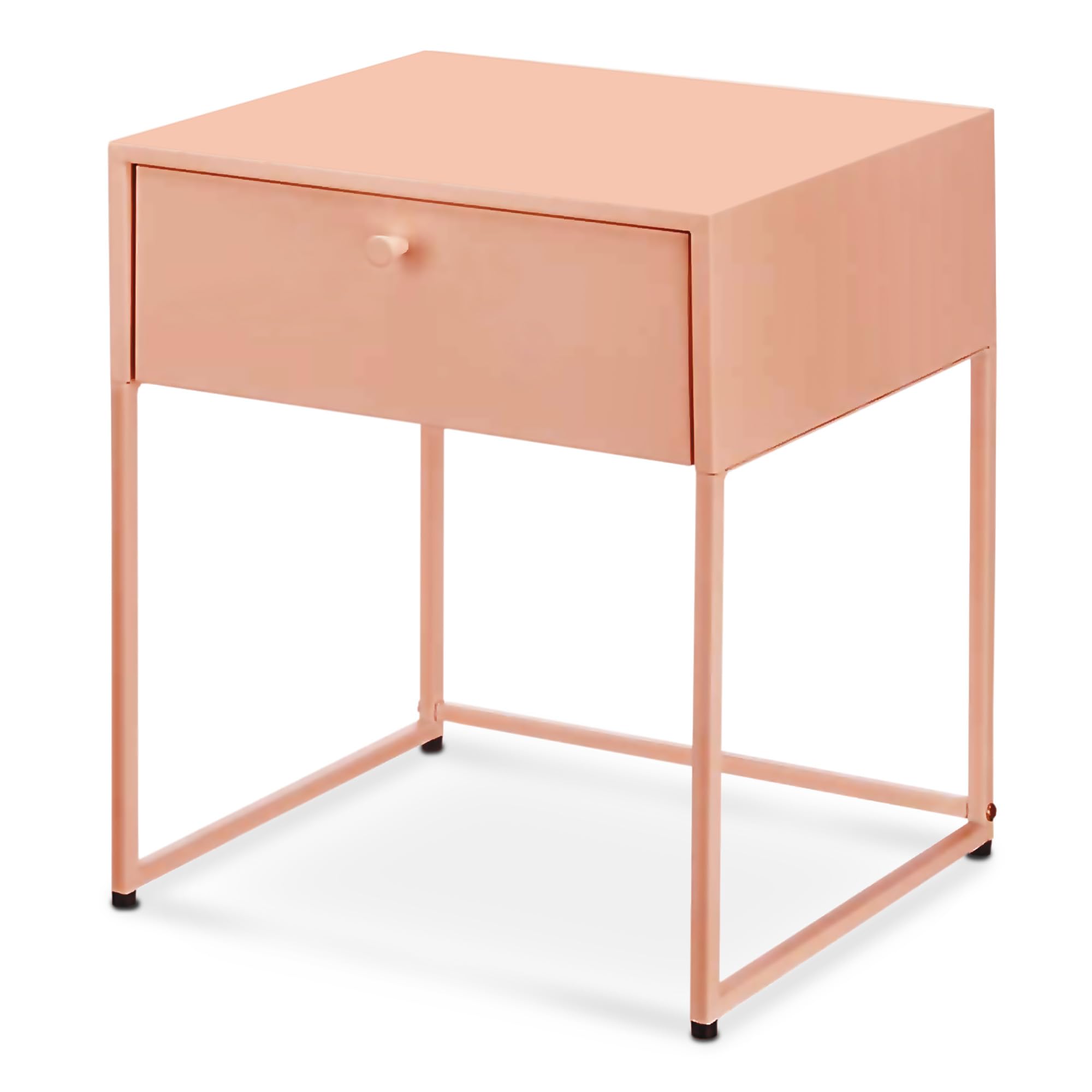 TIENDA EURASIA – Mesita de Noche | 1 Cajón de Almacenamiento | Metal | Distintos Colores Neutros | 35x42x50 cm | Mueble para Dormitorio (Teja)