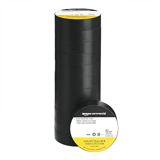 AmazonCommercial Vinyl Electrical Tape, 3/4 in x 60 ft x 0.007in (19 mm x 18.3 m x 0.18mm), Black, 12-Pack