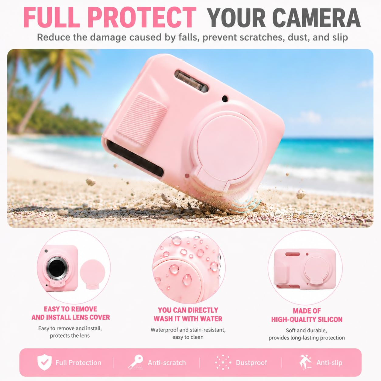 Funda para Kodak Pixpro FZ55, funda de silicona suave para cámara digital con bonita correa de muñeca y protector de pantalla, funda protectora de cámara con cubierta de lente para accesorios Kodak