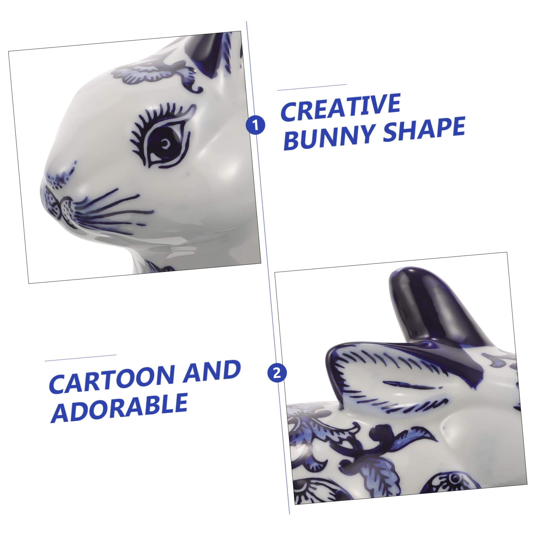 Zerodeko Coniglio Ceramica Decorazione da Tavolo Statua Coniglietto in Ceramica Ornamento Coniglietto Porcellana Blu e Bianca Design Creativo Distintivo Elegante Giocattolo Decorativo per S