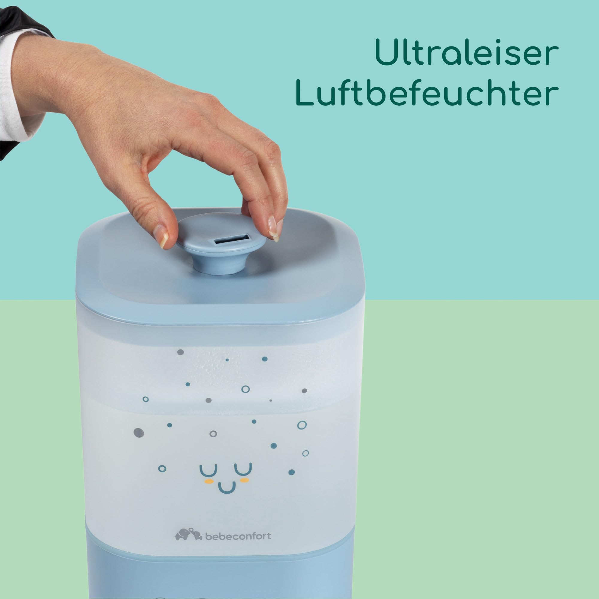 Bebeconfort Cool-Mist Luftbefeuchter Baby, Baby Nachtlicht mit 7 Farben, Ultraschalltechnologie (bis 48 Stunden), 2,1 Liter Easy-Fill-Wassertank, Ausschaltautomatik, Reinigungsbürste Inklusive, Blau