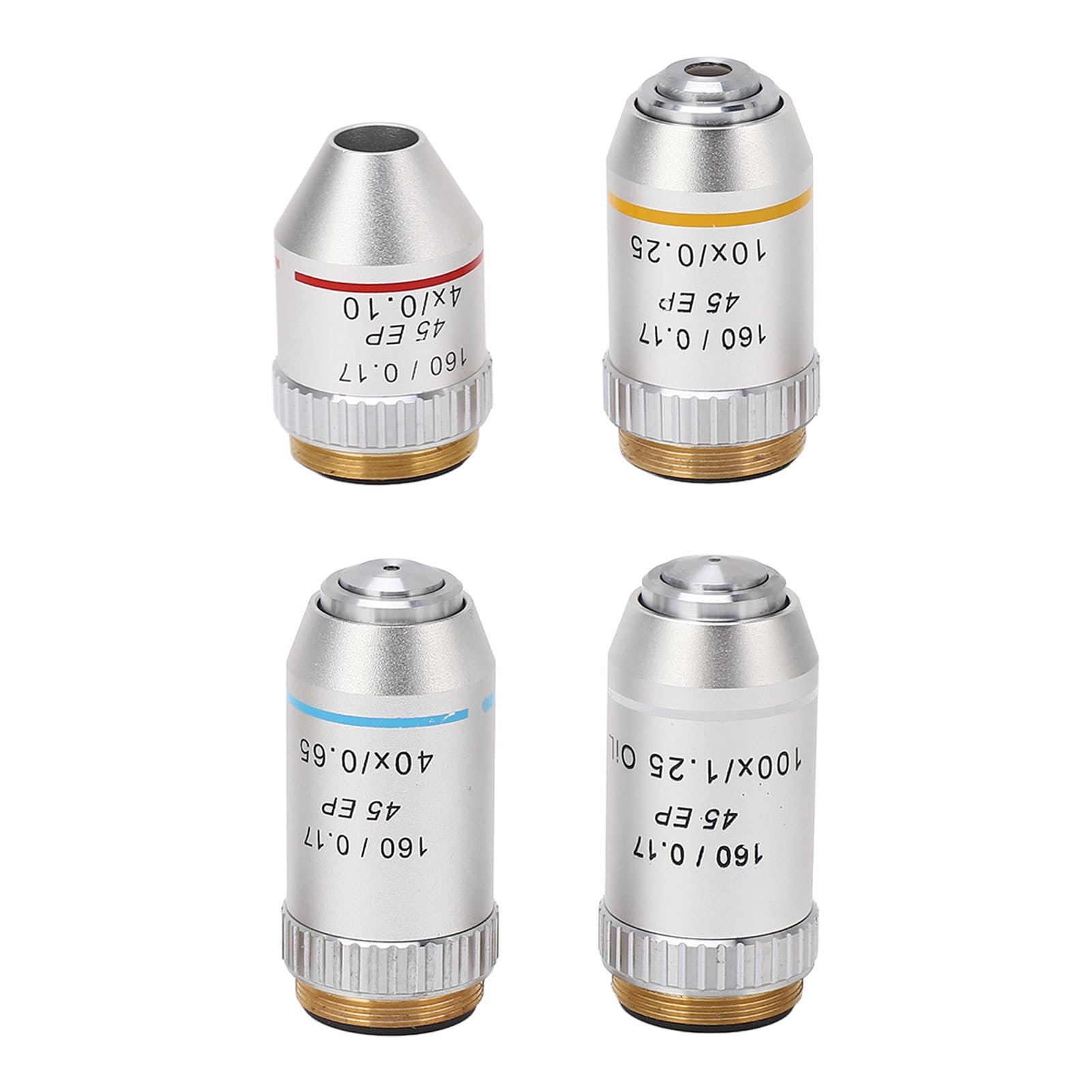Obiettivo Acromatico, Obiettivo per Microscopio 4X 10X 40X 100X Ottone Cromato Acciaio Inossidabile Dimensioni RMS per Microscopi Biologici Studenti di Laboratorio Uso di Riparazione