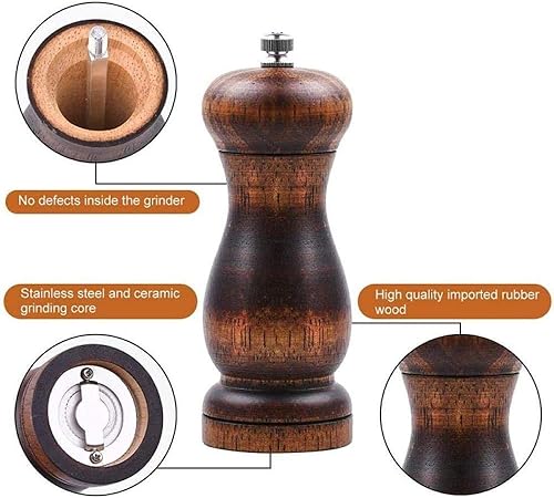 Miniatura 7 de Juego de molinillos de sal y pimienta de madera, con grosor ajustable para sal marina, pimienta negra o especias, juego de molinos de sal y