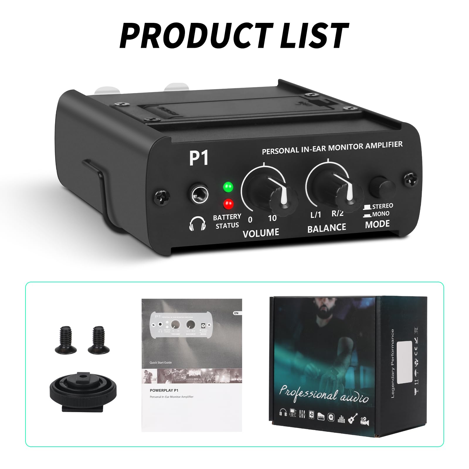 Sistema de monitor intrauditivo personal, amplificador de auriculares ultracompacto con entrada XLR y TRS, mono, mono dual y estéreo