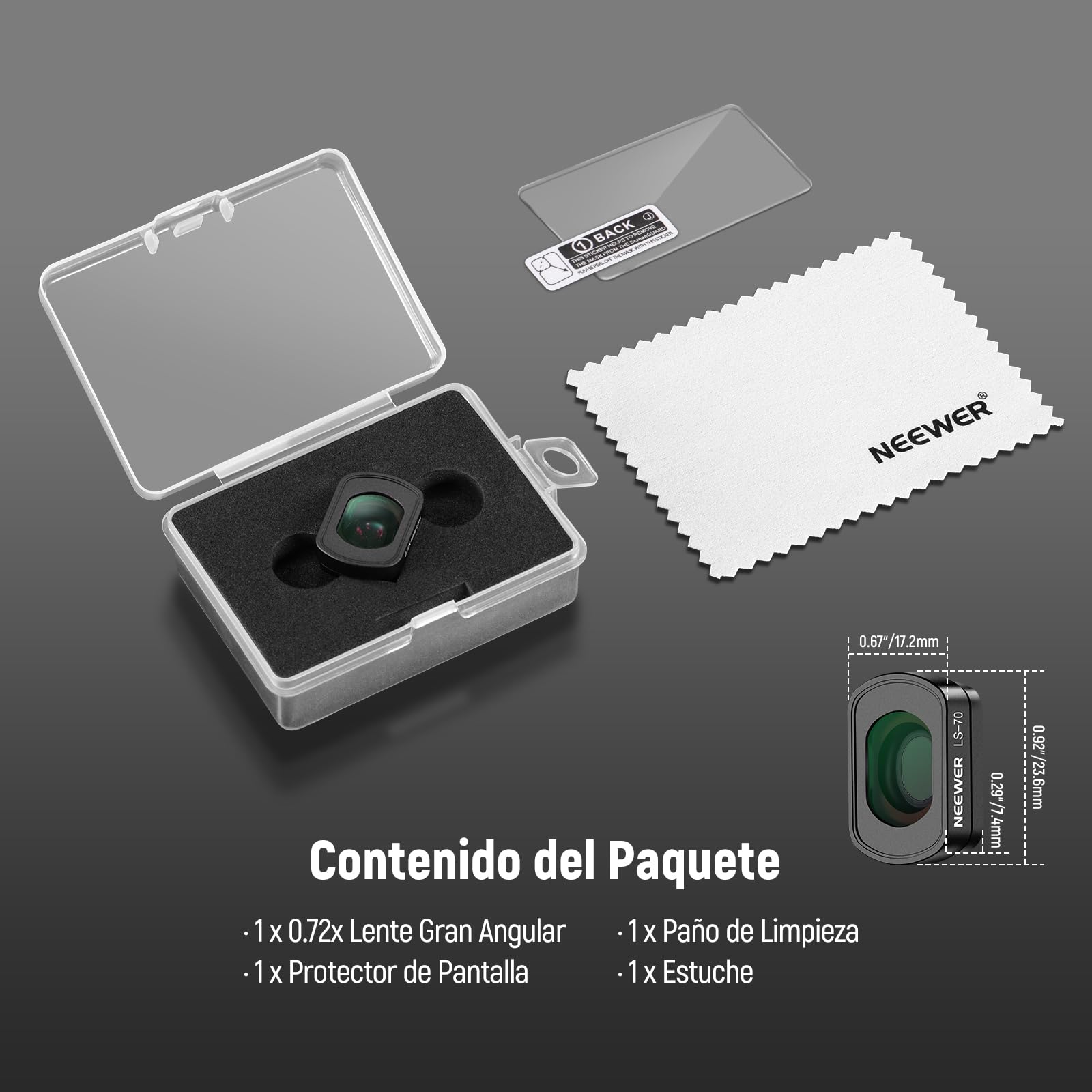NEEWER Objetivo Gran Angular 0,72X FOV 112° Compatible con dji Osmo Pocket 3 / Pocket 4 / Xtra Muse Creator Combo Accesorios, Lente Asférica Action CAM Multicapa magnética con Marco de Metal