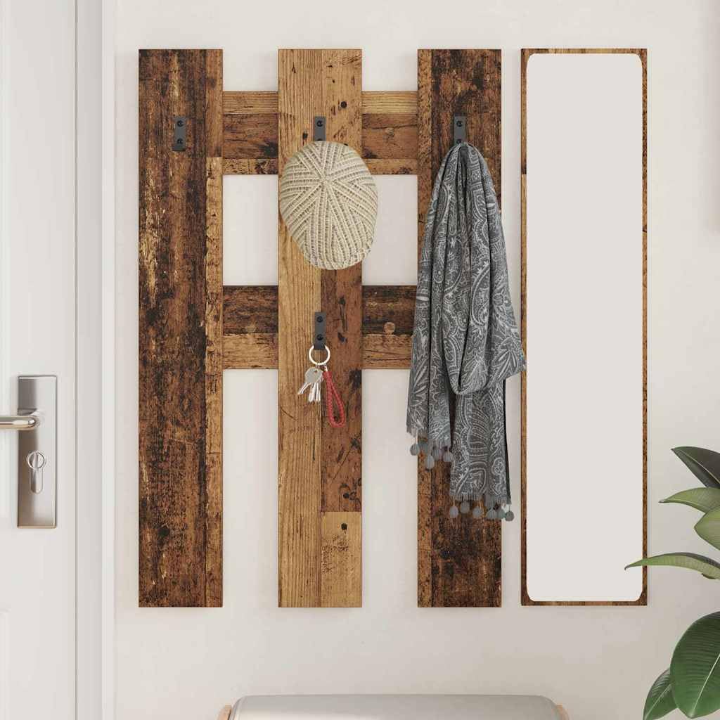 Wandmontierter Garderobenständer aus Holzwerkstoff in Altholz-Optik - Modernes Design, robust und platzsparend für Flur, Büro und Wohnzimmer