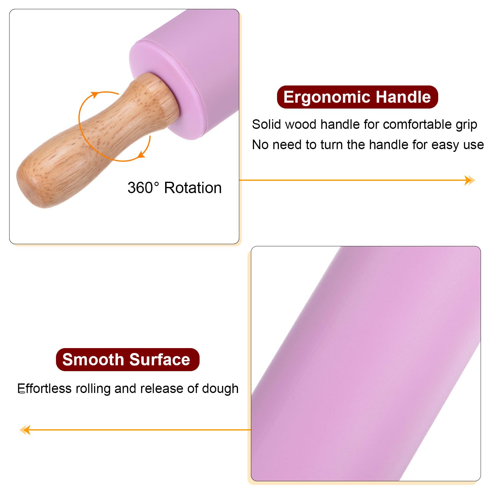 HARFINGTON Rodillos de silicona para hornear de 12.2 pulgadas, superficie de silicona antiadherente, mango de madera, rodillo pequeño, para masa de juegos, para fondant, cocina, masa, pizza, color